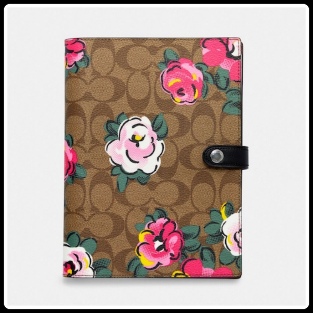 Coach Notebook In Signature Canvas With Vintage Rose Print